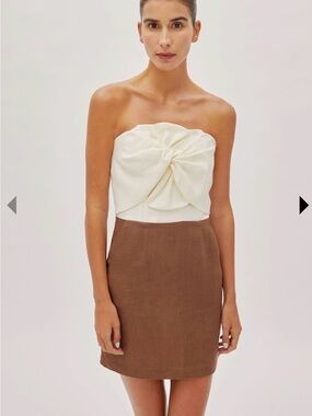 LABECA LONDON Strapless Cream Twist-Front Mini Dress